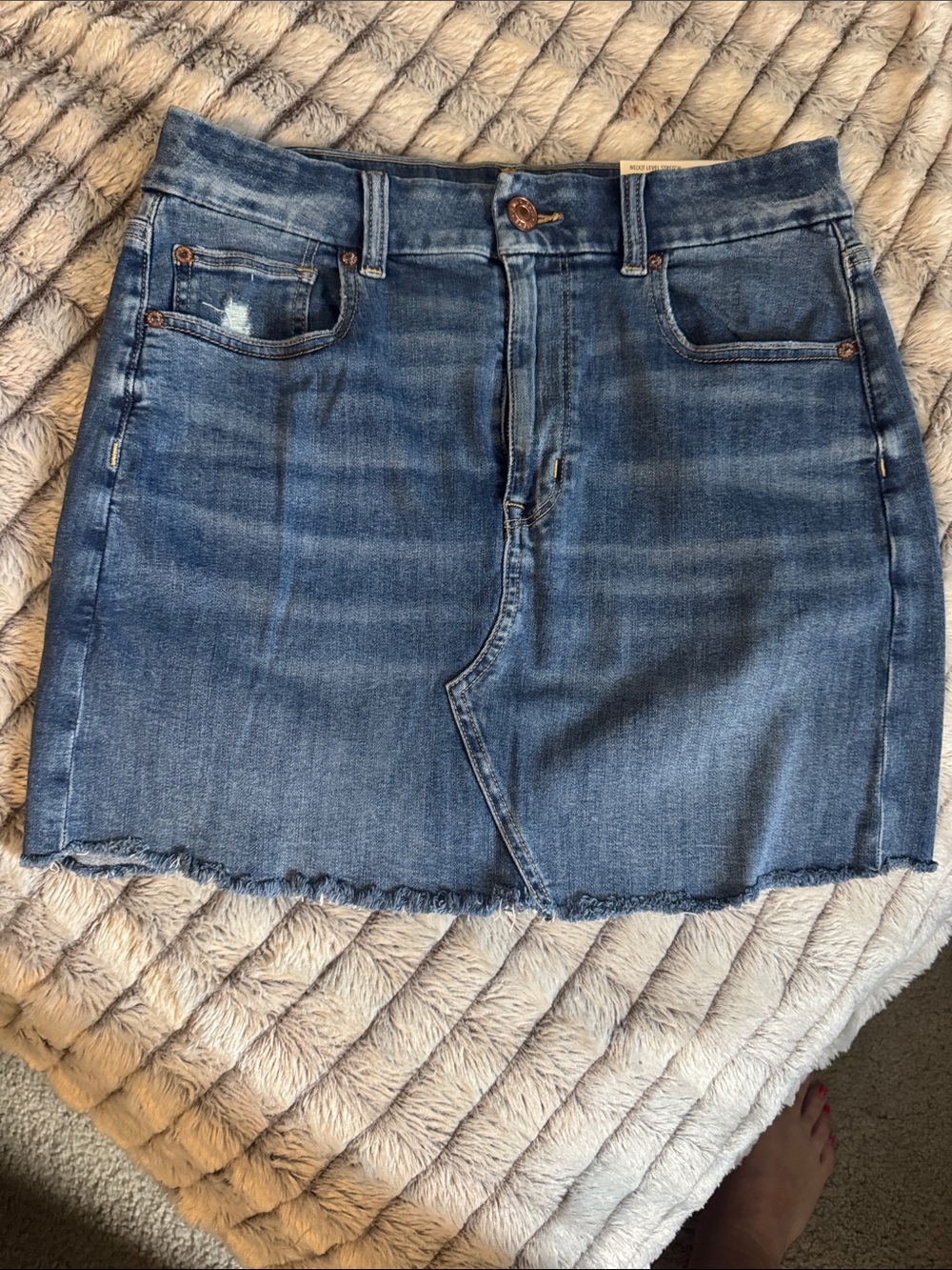 American Eagle Outfitters Blue Denim Mini Skirt with Frayed Hem